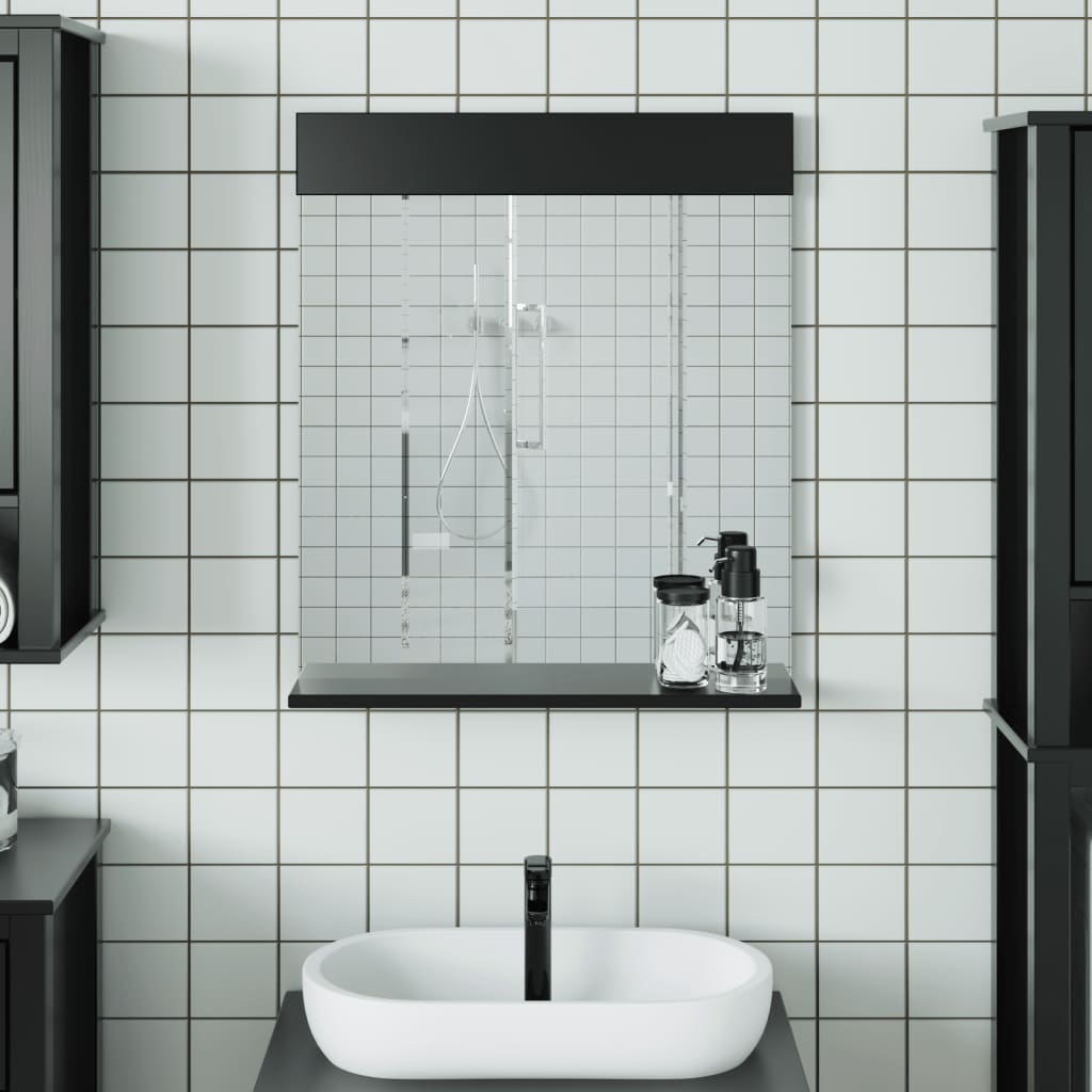 vidaXL Bathroom Mirror with Shelf Storage Wall Vanity Mirror BERG Solid Wood