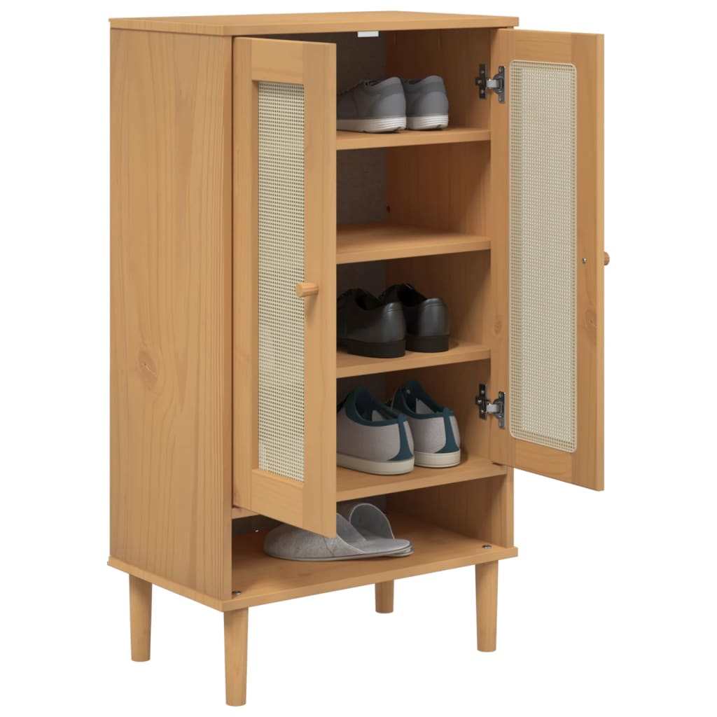 vidaXL Shoe Cabinet Accent Storage Organizer SENJA Rattan Look Solid Wood-2