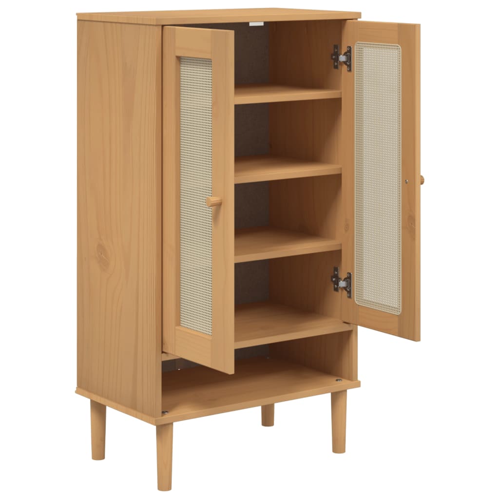 vidaXL Shoe Cabinet Accent Storage Organizer SENJA Rattan Look Solid Wood-4