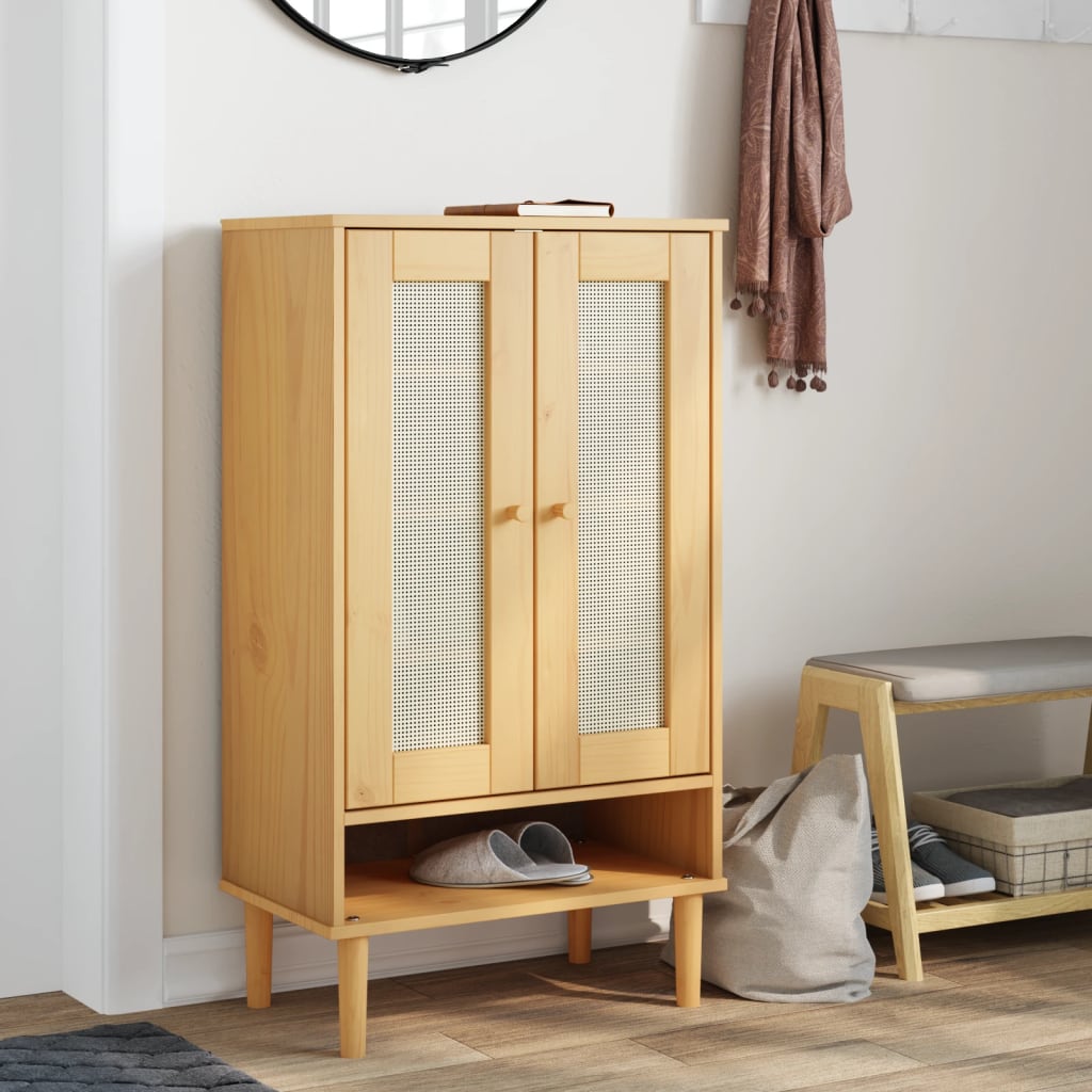 vidaXL Shoe Cabinet Accent Storage Organizer SENJA Rattan Look Solid Wood-1