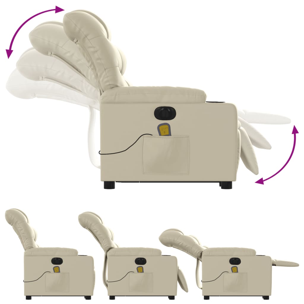 vidaXL Electric Stand up Massage Recliner Chair Cream Faux Leather-4