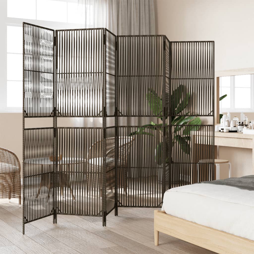 vidaXL Room Divider 6 Panels Brown Poly Rattan-2