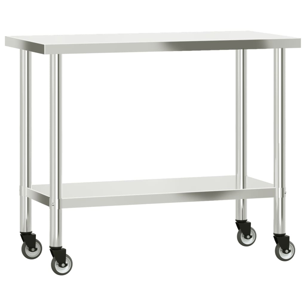 vidaXL Kitchen Work Table with Overshelf 43.3"x21.7"x59.1" Stainless Steel