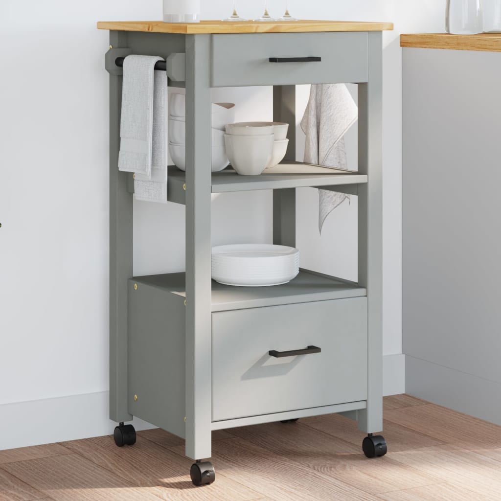 vidaXL Kitchen Trolley Rolling Cart on Wheels Living Room Solid Wood Pine