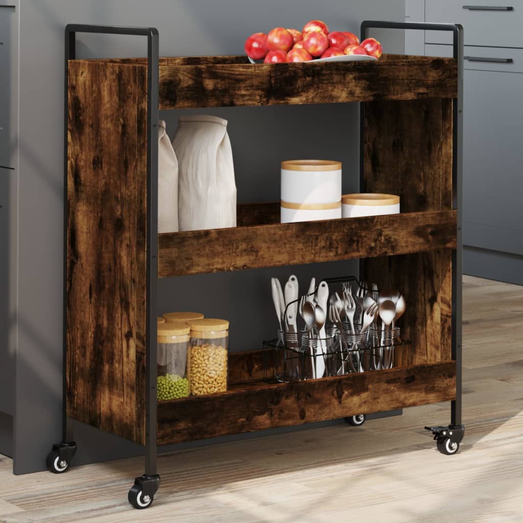 vidaXL Kitchen Trolley Black 27.6"x11.8"x32.3" Engineered Wood-5
