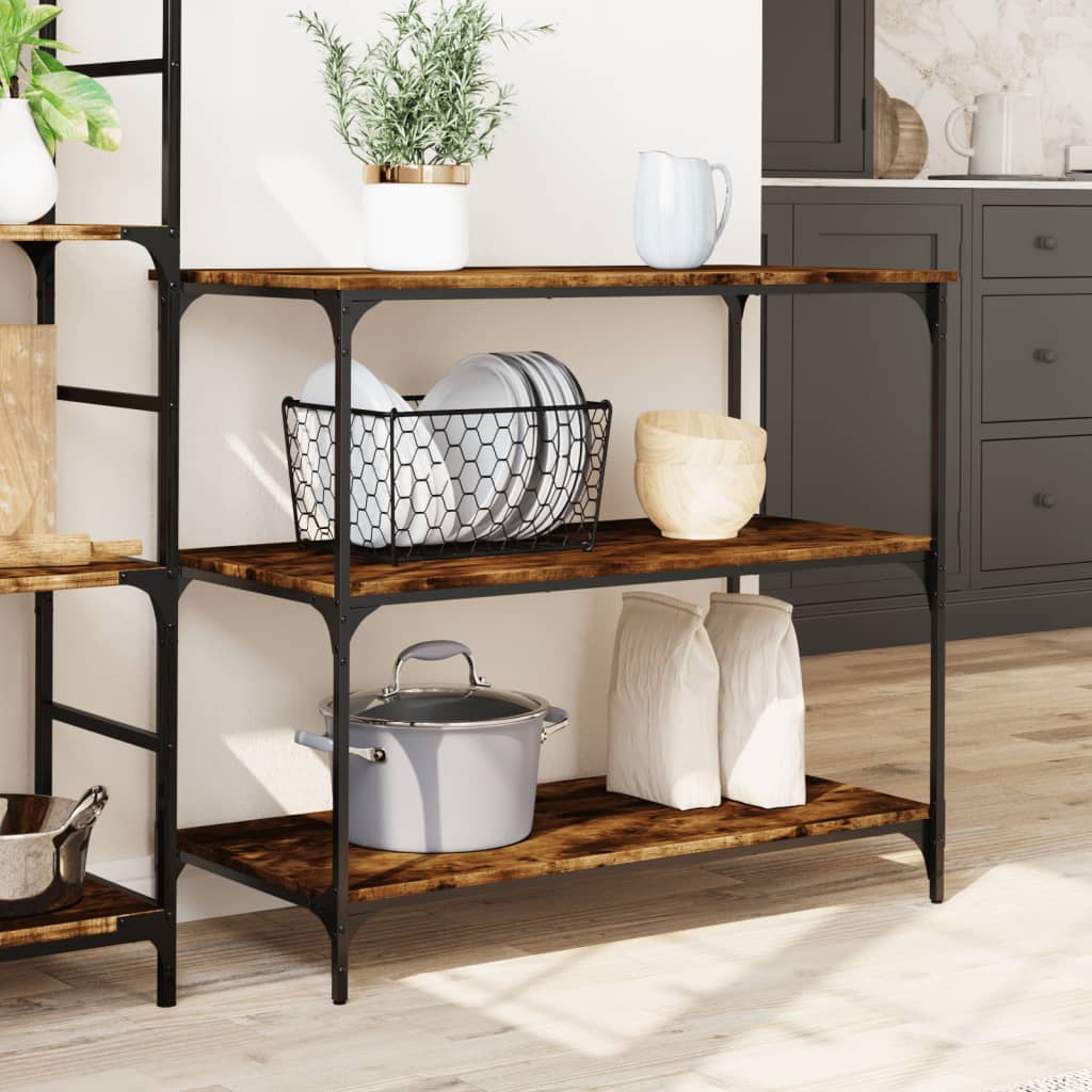 vidaXL Kitchen Trolley Smoked Oak 40.2"x19.7"x37.4" Engineered Wood-4