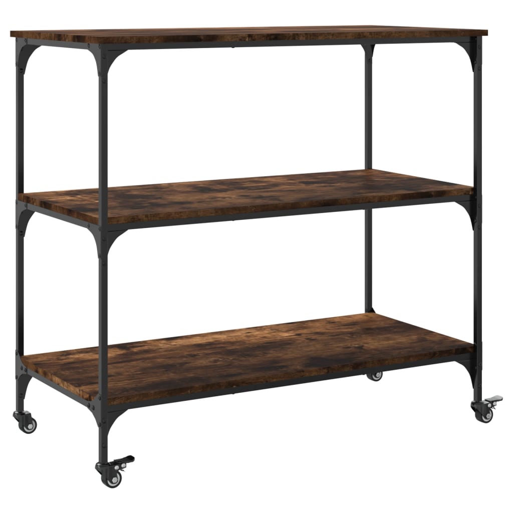 vidaXL Kitchen Trolley Smoked Oak 40.2"x19.7"x37.4" Engineered Wood-3