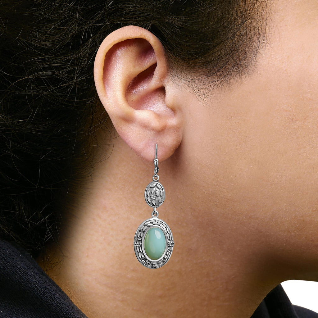 .925 Sterling Silver Chalcedony Diamond Accent Drop and Dangle Earring (K-L Color, I1-I2 Clarity)