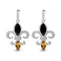 .925 Sterling Silver Marquise Cut Onyx and Citrine with Diamond Accent Fleur De Lis Drop Stud Earrings (H-I Color, SI1-SI2 Clarity)