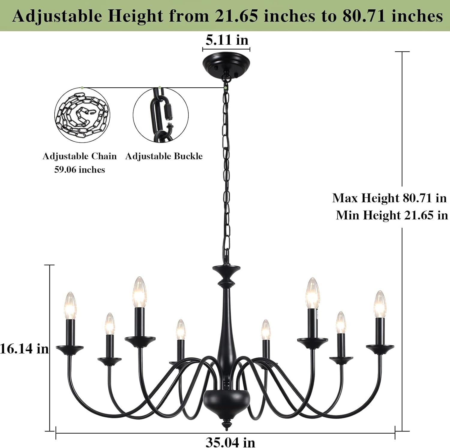 Eight Light Black Farmhouse Chandelier for Dining Room