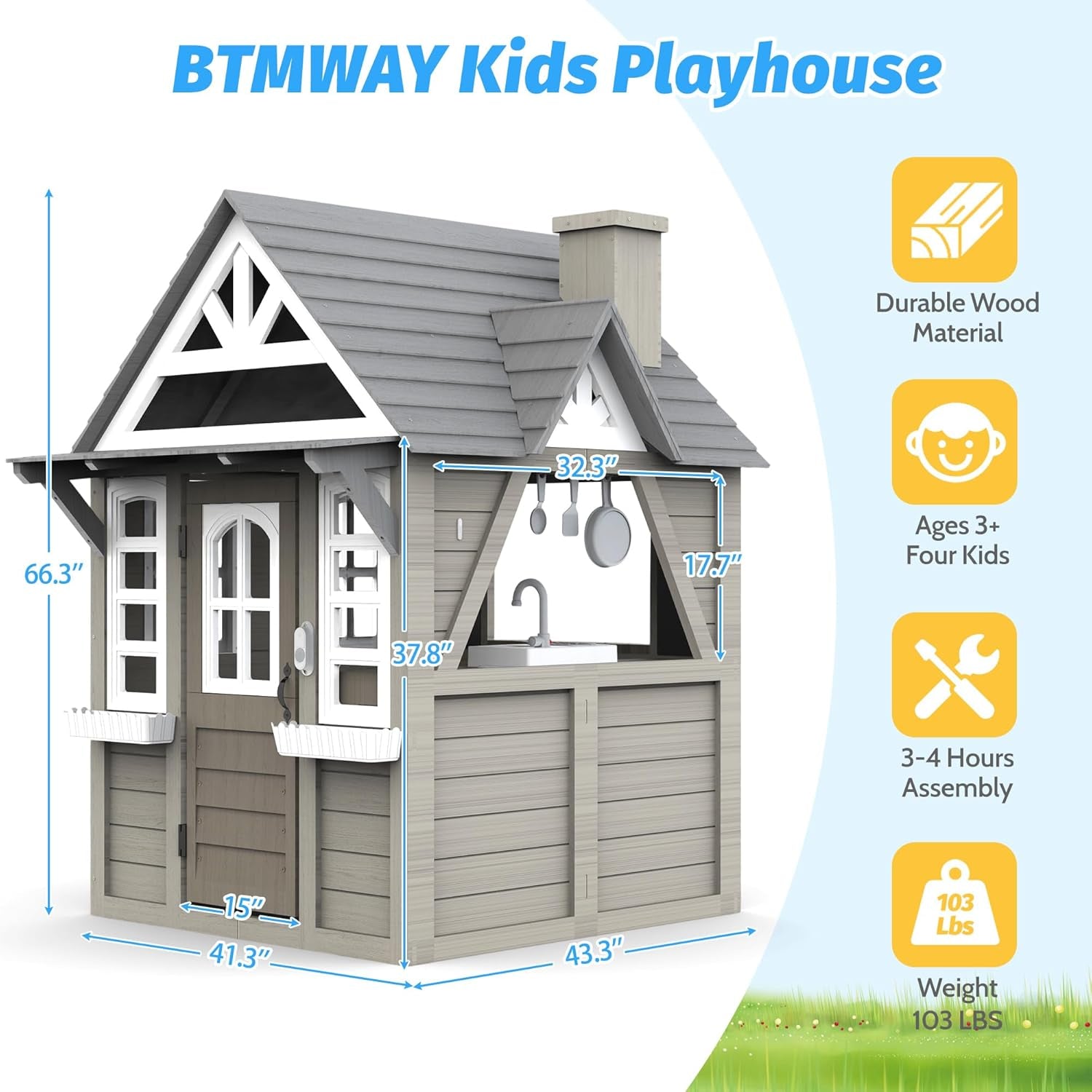 Kids Outdoor Playhouse Cedar Gray Weather Resistant