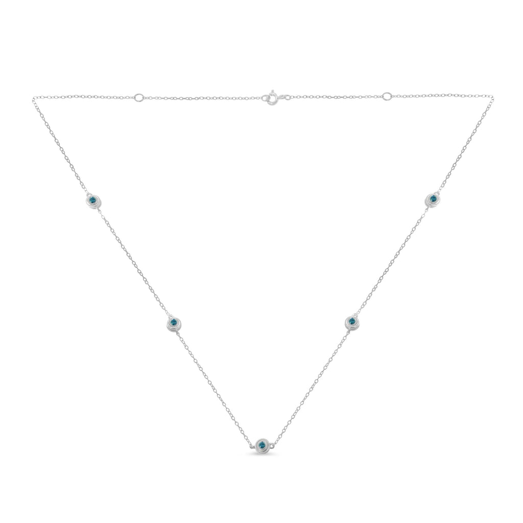 Sterling Silver Treated Blue Color Diamond Station Necklace (1/2 cttw, Blue Color, I2-I3 Clarity)