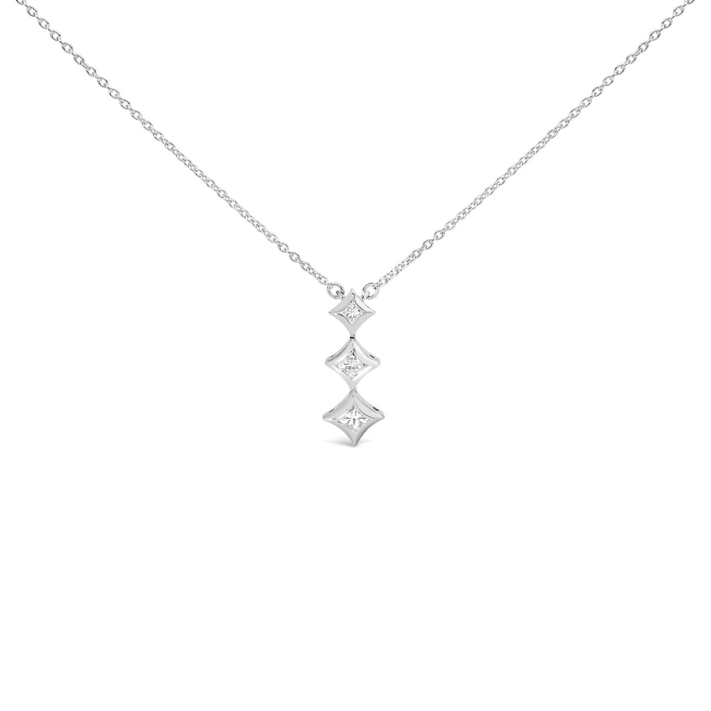 10K Gold 1/5 Cttw Princess Cut Diamond 3 Stone Drop 18" Pendant Necklace (H-I Color, SI2-I1 Clarity)