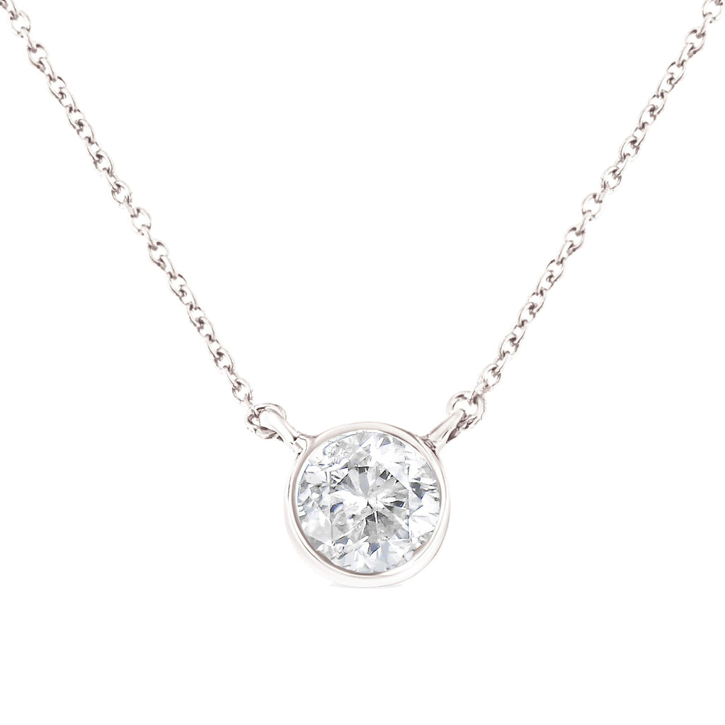 .925 Sterling Silver 1/2 Cttw Diamond Bezel 18" Pendant Necklace (I-J Color, I2-I3 Clarity)