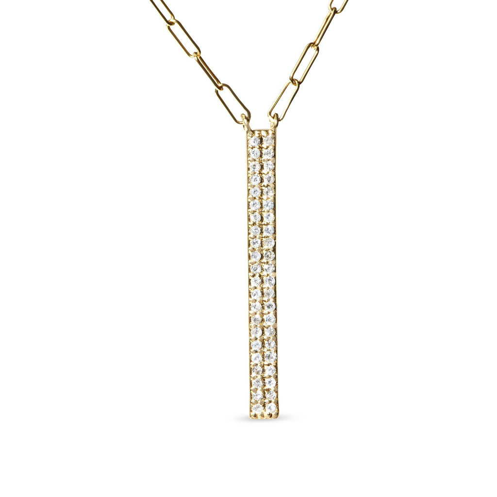 14K Yellow Gold 3/8 Cttw Two-Strand Marquise and Bar Charm Paper Clip Link Pendant Necklace  (I-J Color, I1-I2 Clarity) -18" and 20" Inch Lengths