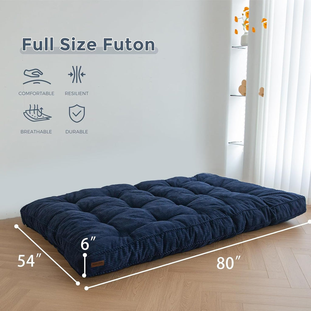 6-Inch Full-Size Futon Mattress Navy Tufted Shredded Foam