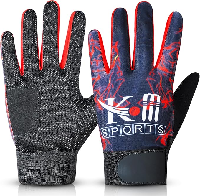 Cricket & Baseball Batting Gloves for Men & Kids | Anti-Slip Leather Palm Grip | Durable, Lightweight & Breathable Sports Gloves | Comfortable Fit for Training & Match Play (Blue)