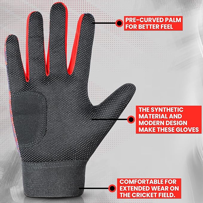 Cricket & Baseball Batting Gloves for Men & Kids | Anti-Slip Leather Palm Grip | Durable, Lightweight & Breathable Sports Gloves | Comfortable Fit for Training & Match Play (Blue)