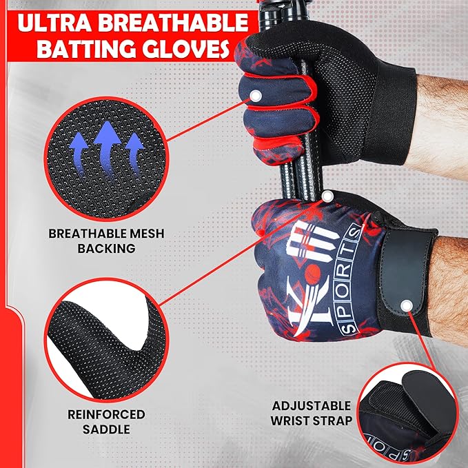 Cricket & Baseball Batting Gloves for Men & Kids | Anti-Slip Leather Palm Grip | Durable, Lightweight & Breathable Sports Gloves | Comfortable Fit for Training & Match Play (Blue)