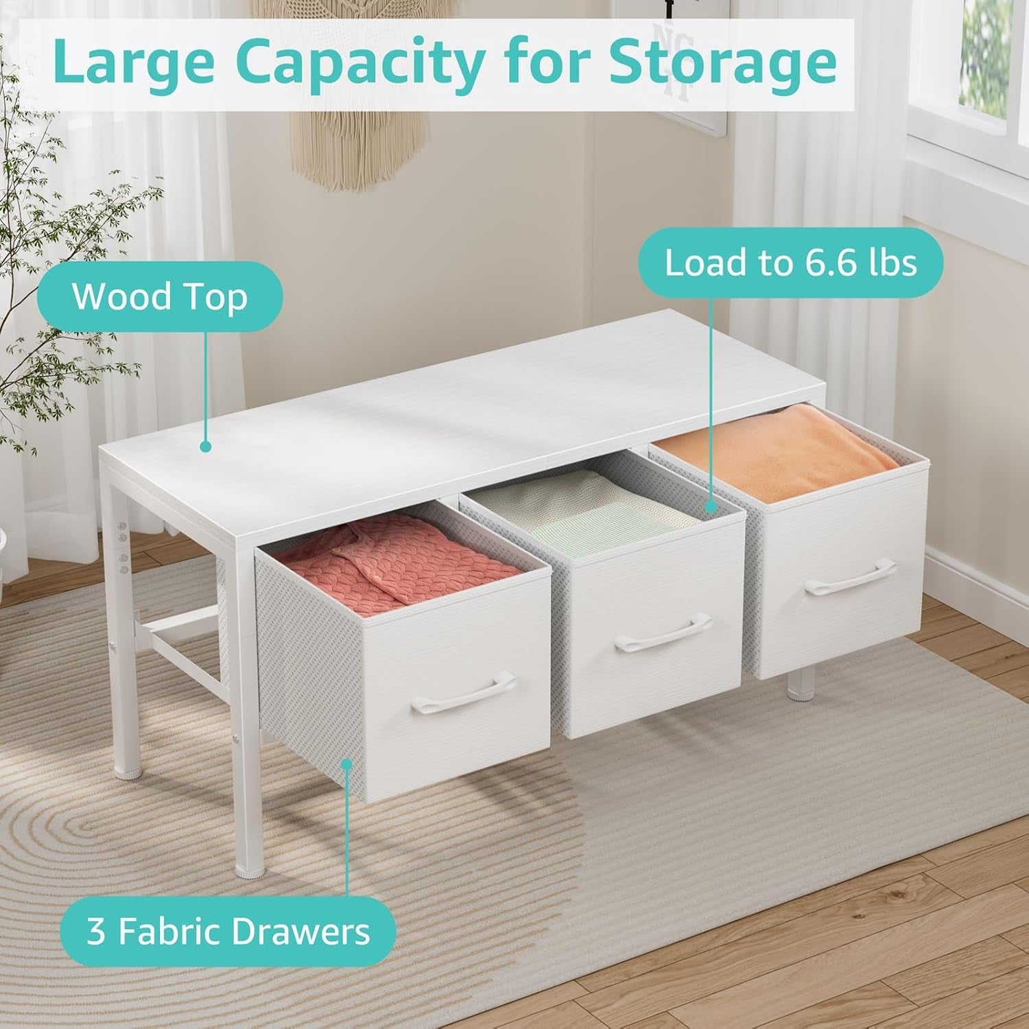 White Closet Storage Organizer With Fabric Drawers