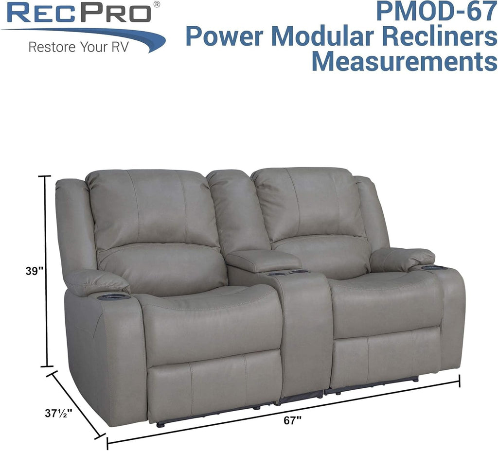 Powered Double RV Wall Hugger Recliner Sofa 67 Inch Oatmeal