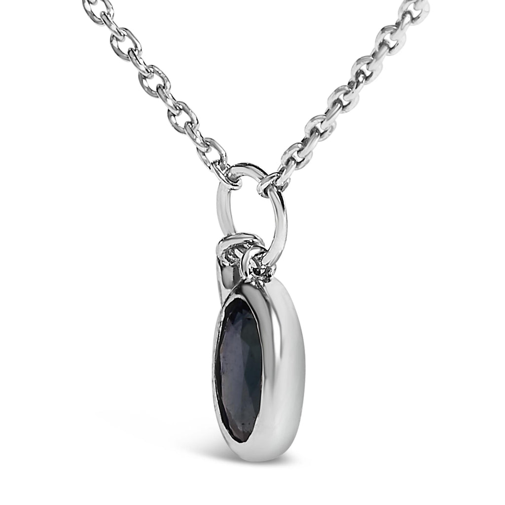 10K White Gold Oval Blue Sapphire and Diamond Double Charm Pendant Necklace - 18" Inches