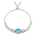 Adjustable Rhodium Plated Graduated Aqua CZ Bolo Style Tennis Bracelet