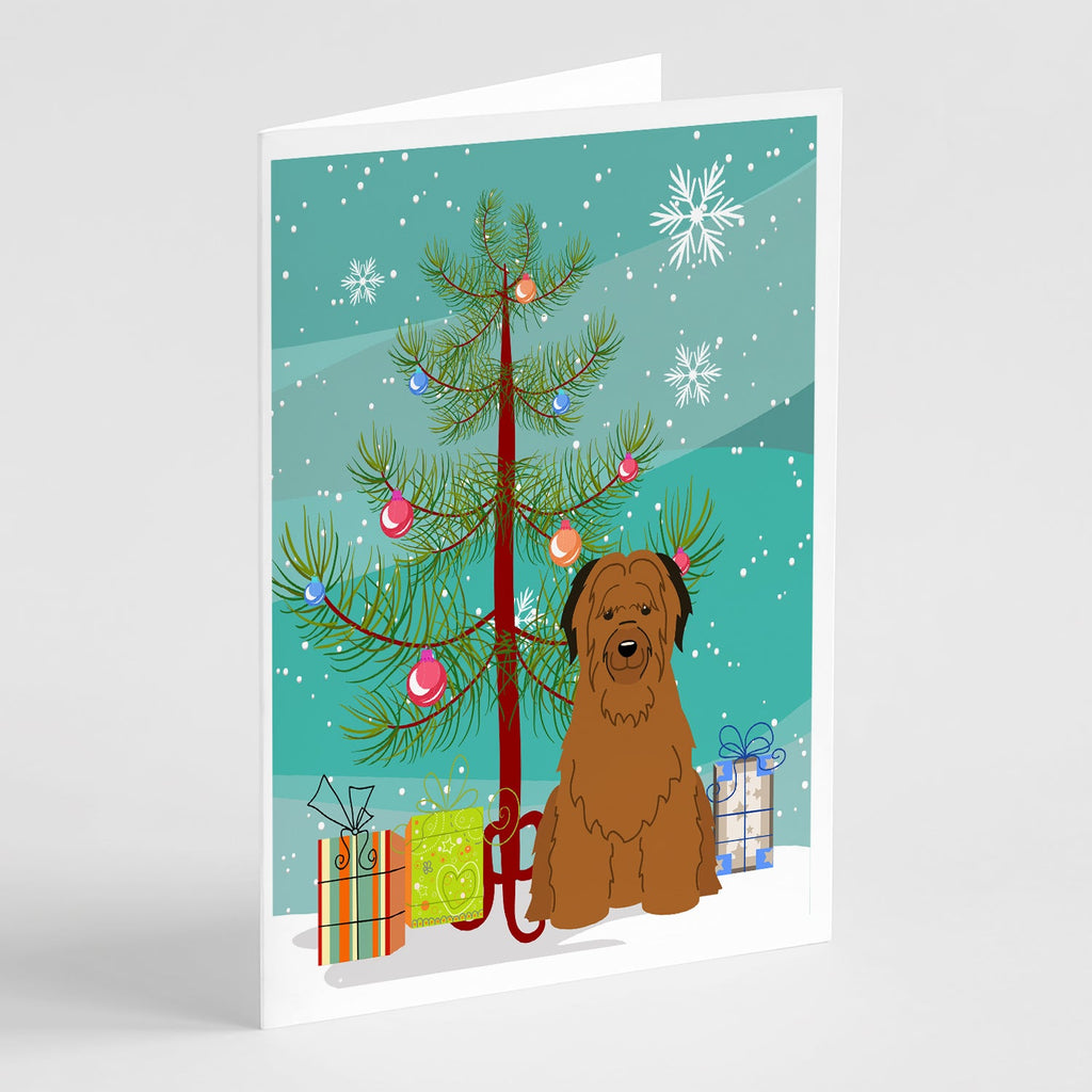 Merry Christmas Tree Briard Brown Greeting Cards Pack of 8