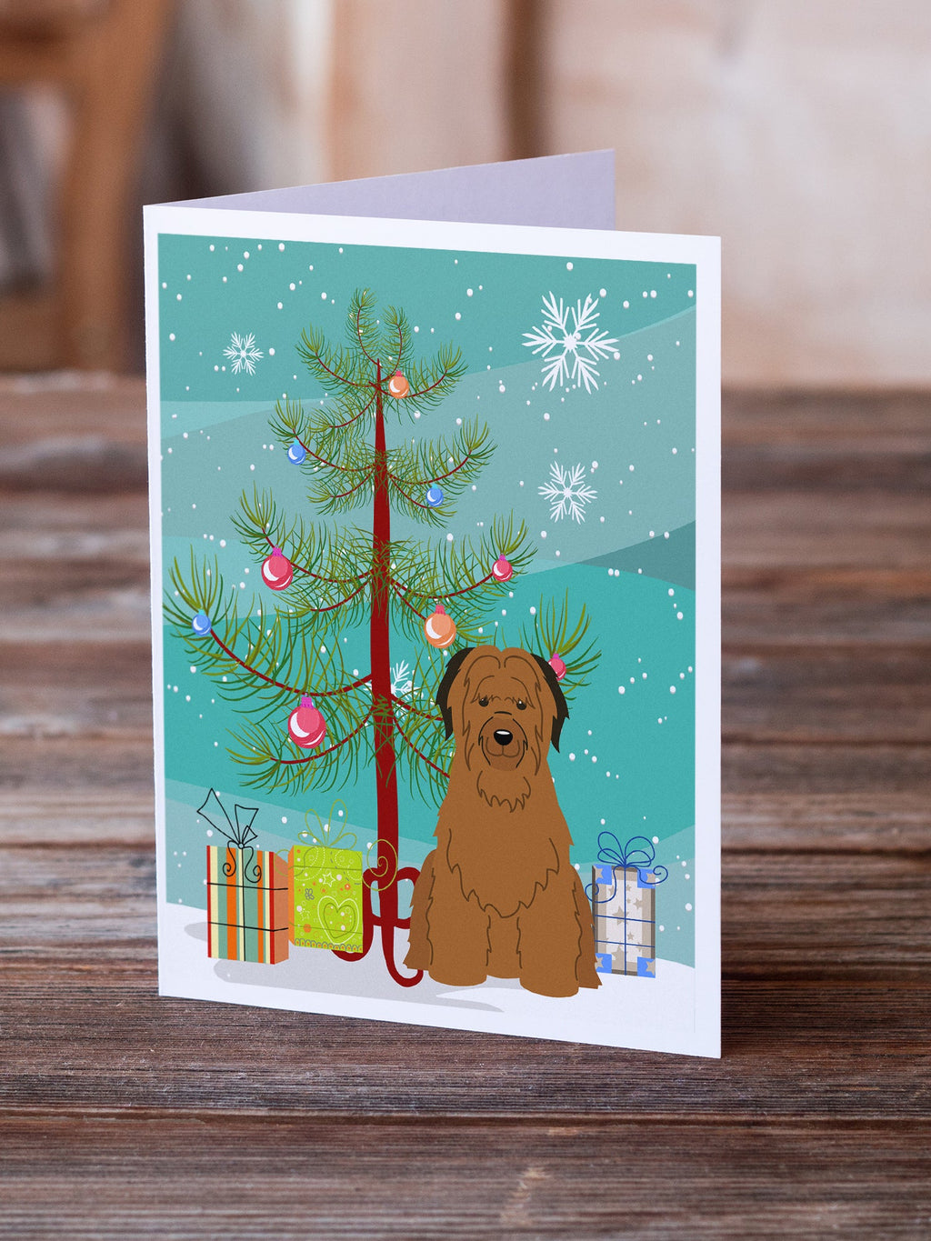 Merry Christmas Tree Briard Brown Greeting Cards Pack of 8