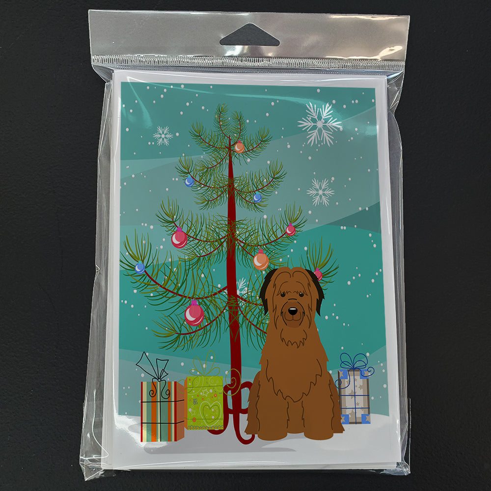 Merry Christmas Tree Briard Brown Greeting Cards Pack of 8