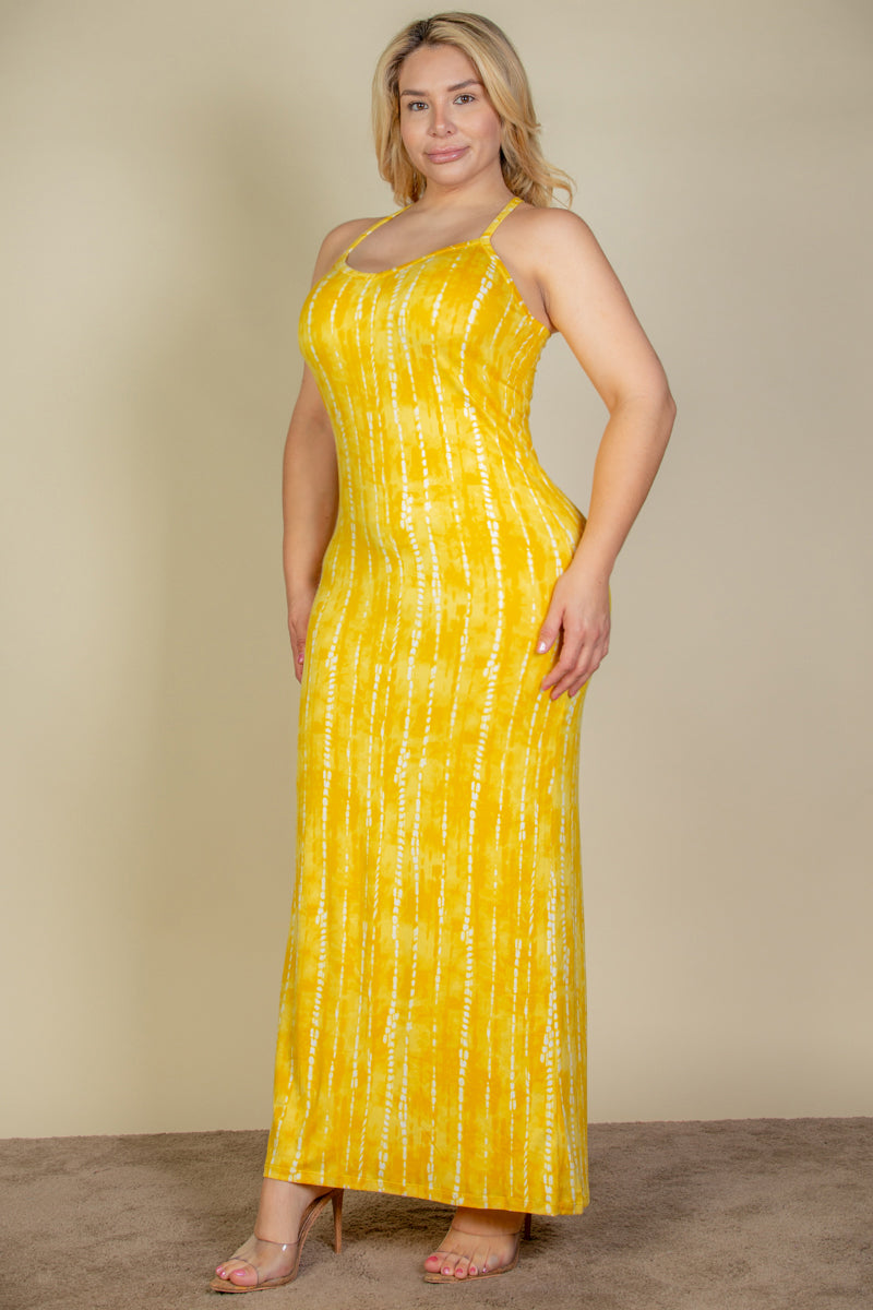 Plus Size Tie Dye Printed Cami Bodycon Maxi Dress (CAPELLA)