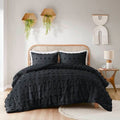 Full/Queen 3 Piece Pompom Microfiber Hypoallergenic Comforter Set in Black