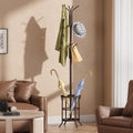Brown Metal Coat Rack Entryway Hall Tree with Umbrella Stand-0