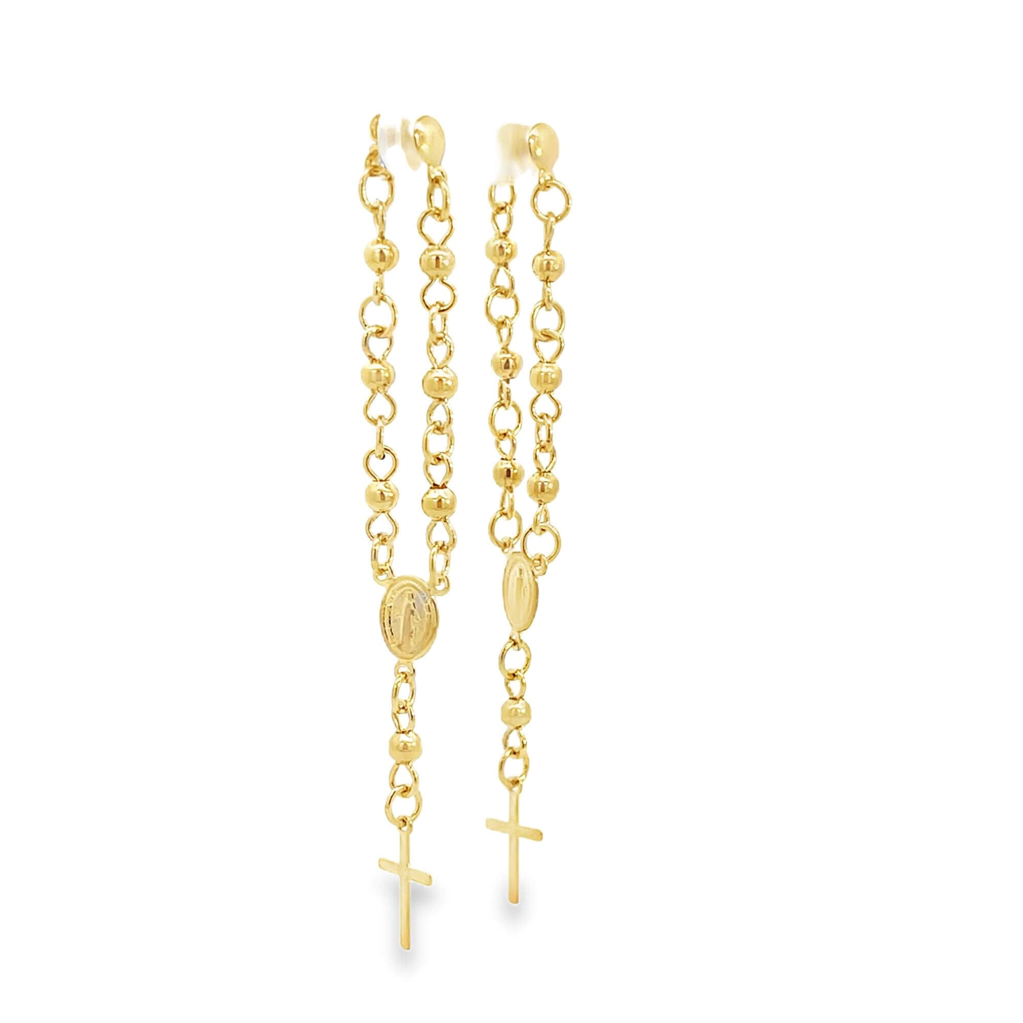 Bead Link Cross Charm Dangle Earrings-0