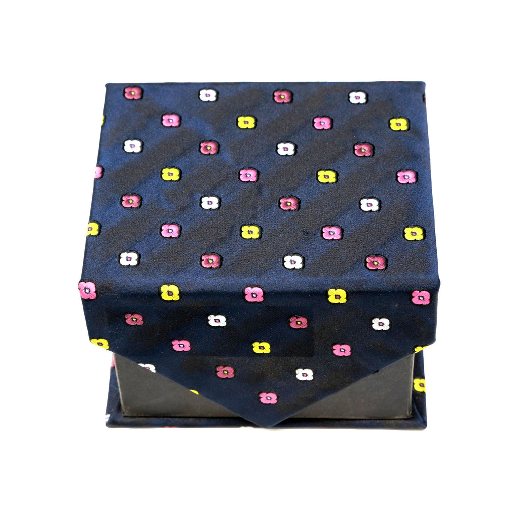 Men's Navy Blue Floral Pattern Design 4-pc Necktie Box Set-1
