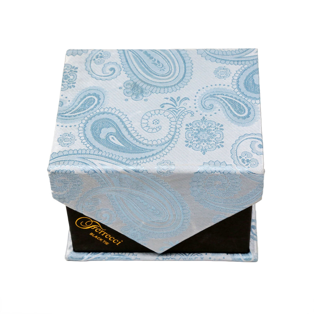 Men's Light Blue Paisley Geometric Pattern Design 4-pc Necktie Box Set-1