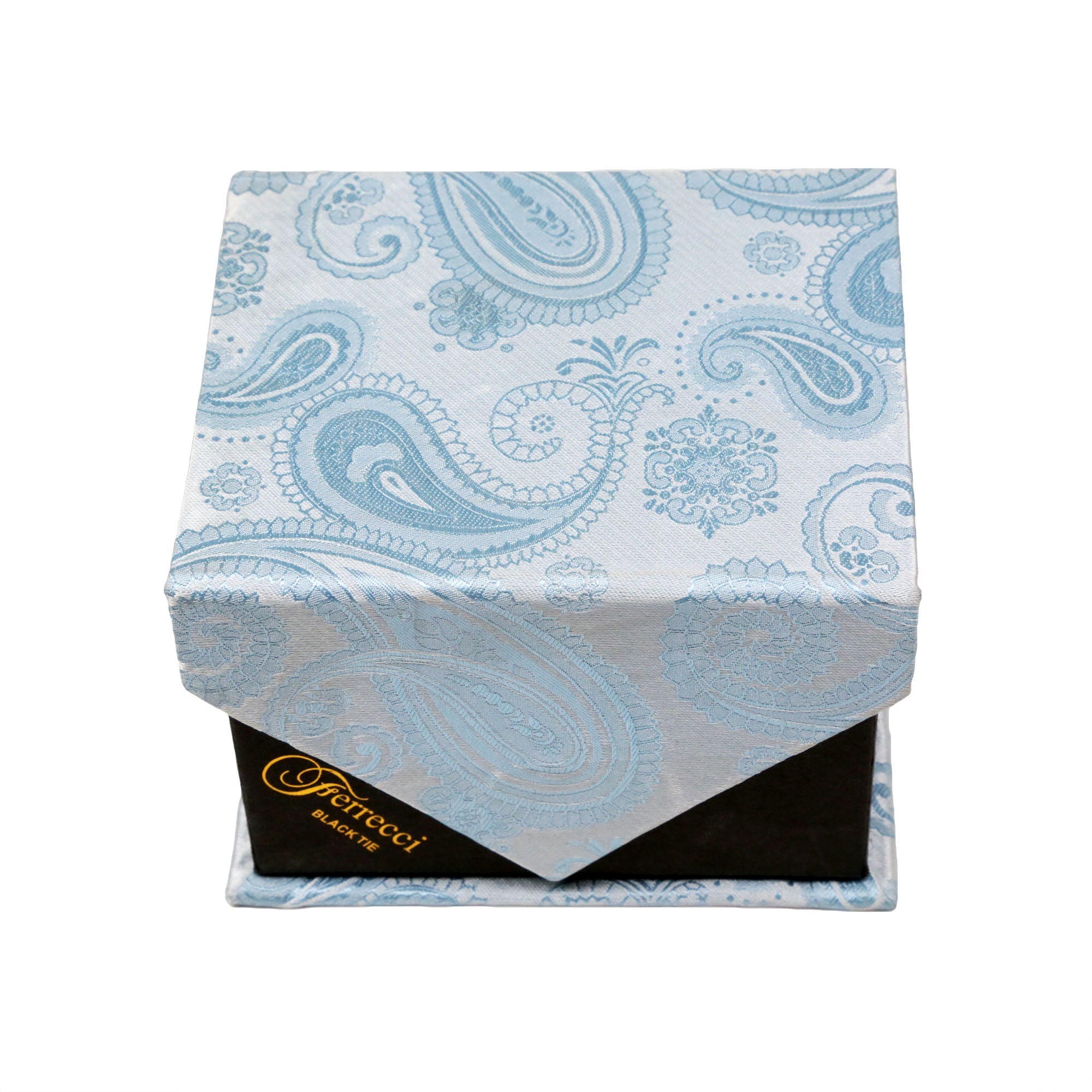 Men's Light Blue Paisley Geometric Pattern Design 4-pc Necktie Box Set-1
