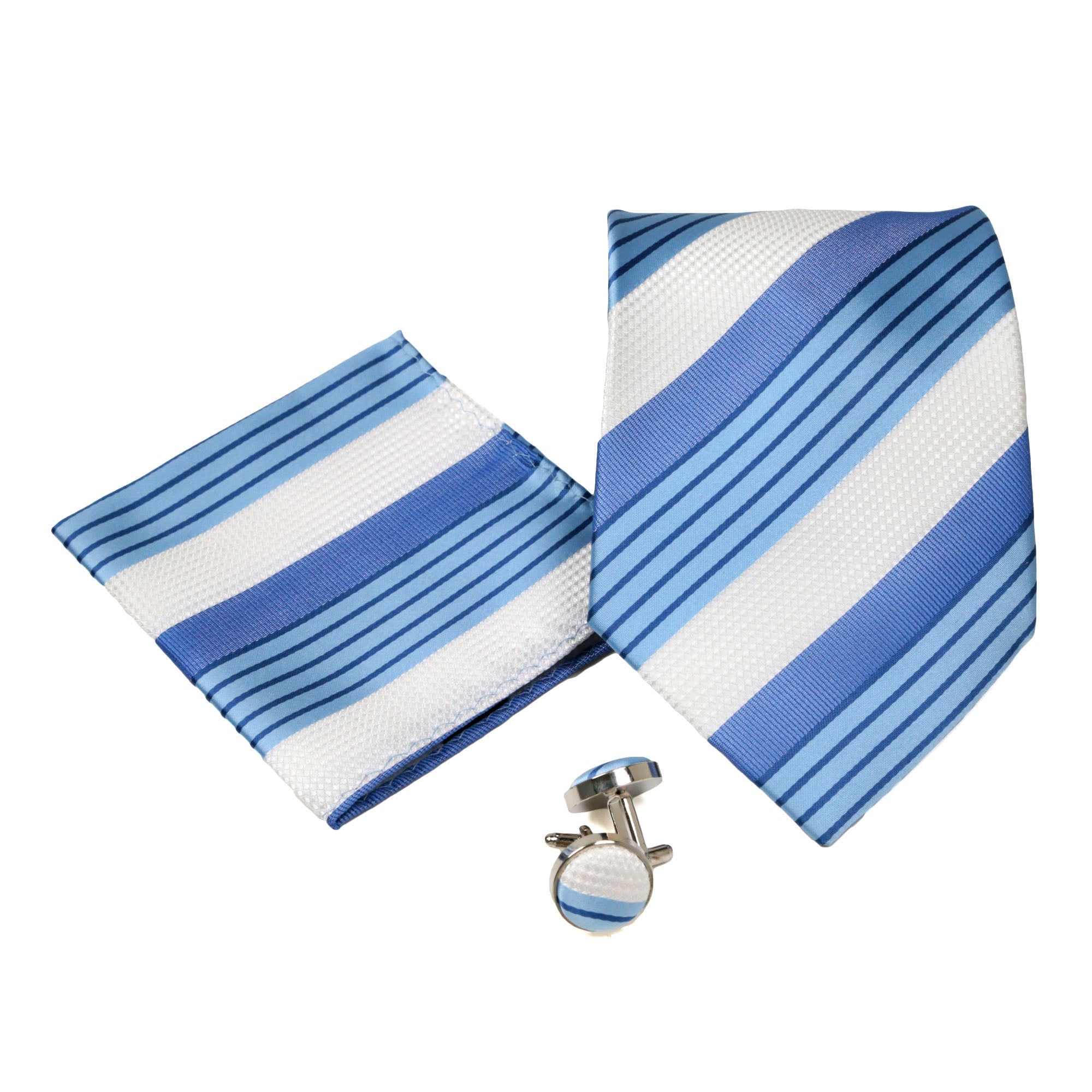 Men's Blue-White Stripe Pattern Design 4-pc Necktie Box Set-0