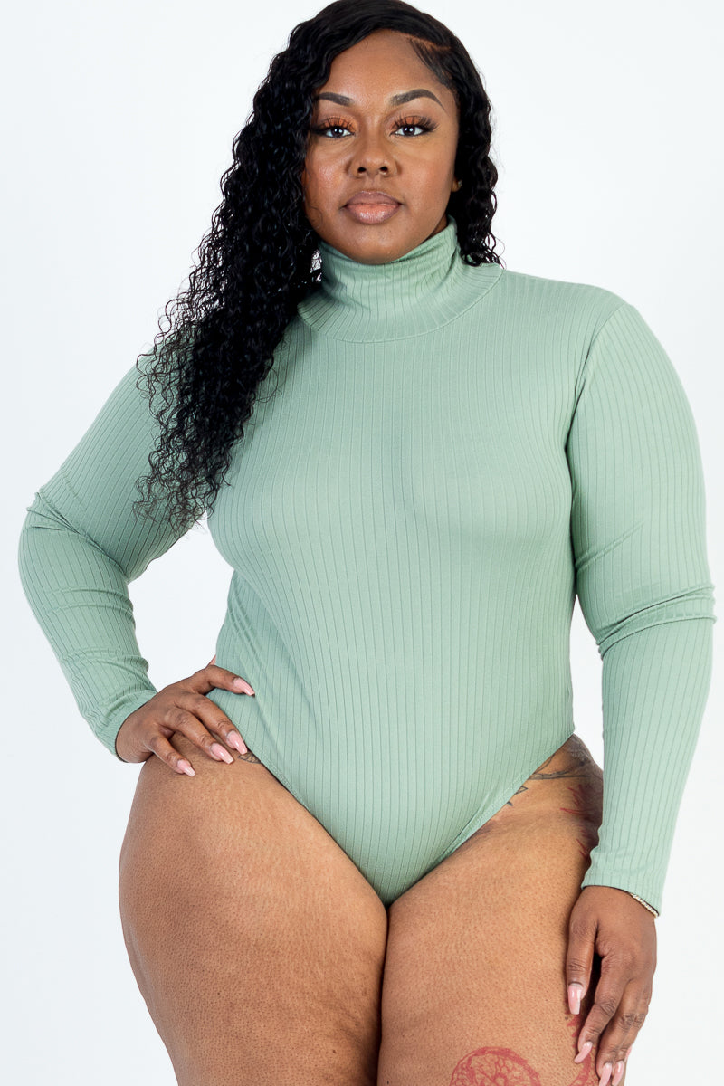 Plus Size Ribbed Turtle Neck Long Sleeve Bodysuit (CAPELLA)