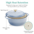 6 Quart Large Baby Blue Enamel Cast-Iron Dutch Oven Kitchen Cookware
