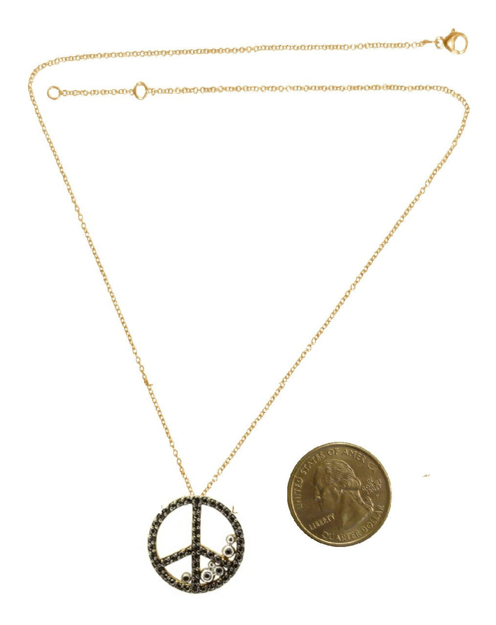 Peace in Abundance Pendant. Black Diamond Peace Symbol with Overflowing Diamond Dots . 18K gold