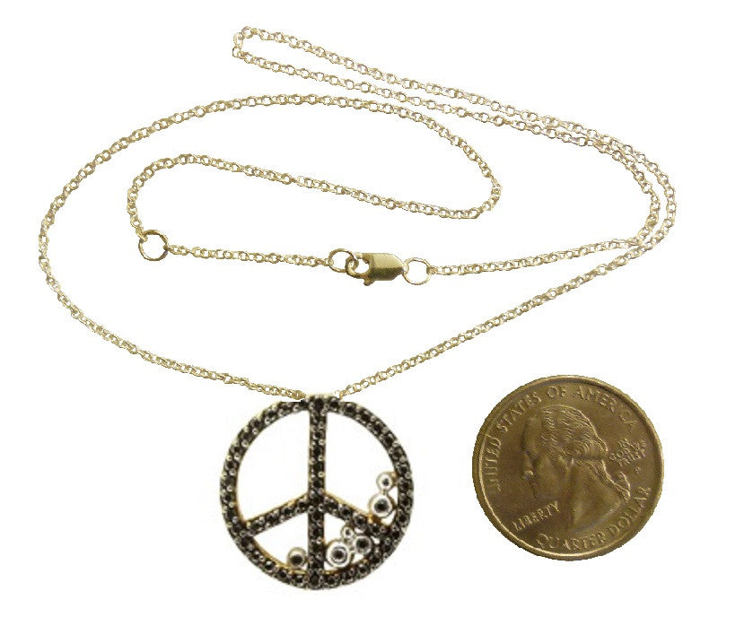 Peace in Abundance Pendant. Black Diamond Peace Symbol with Overflowing Diamond Dots . 18K gold