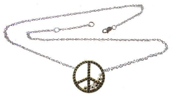 Peace in Abundance Pendant. Black Diamond Peace Symbol with Overflowing Diamond Dots . 18K gold