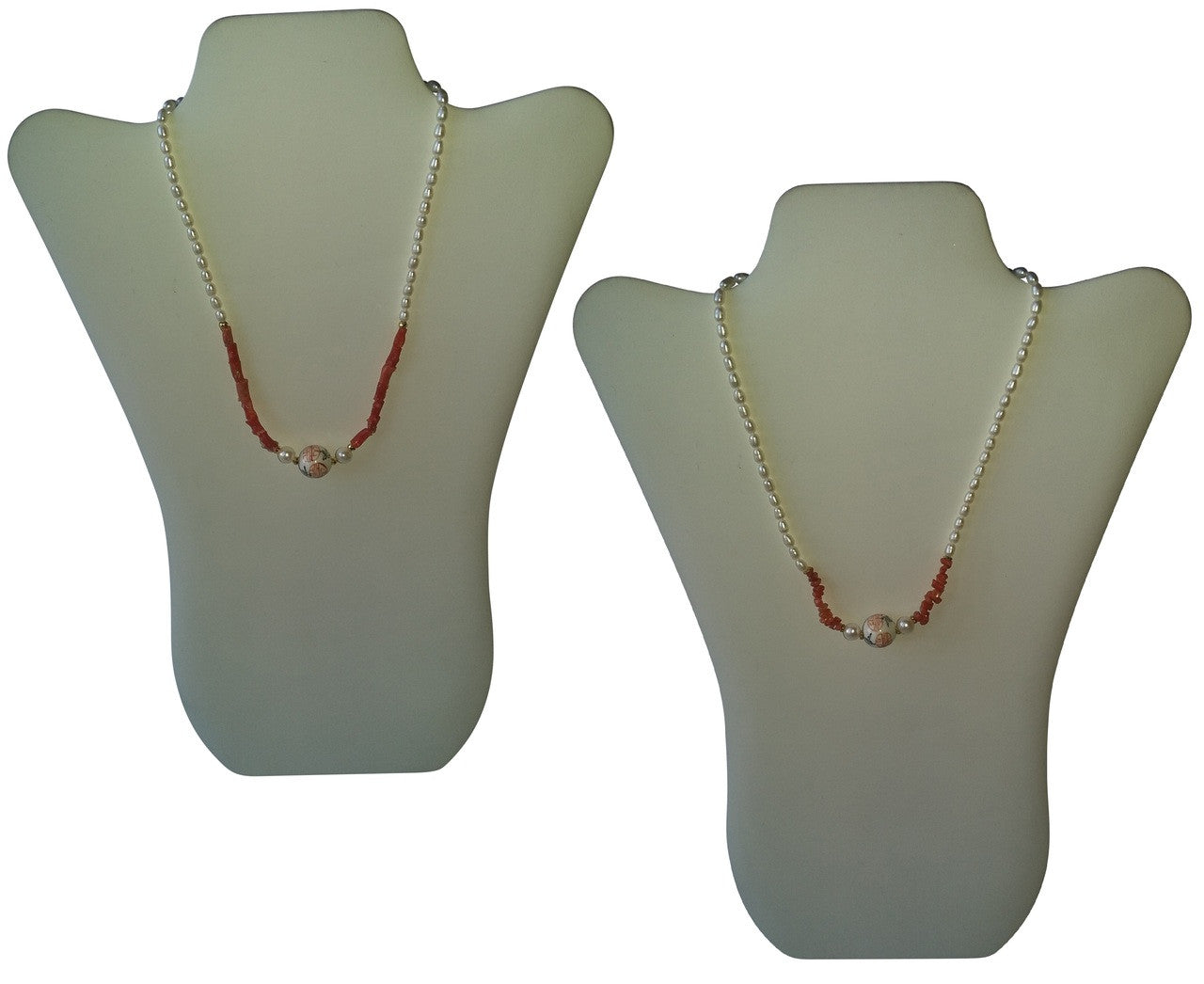 Double Happiness & Longevity Happy Marriage Vintage Glass Chinese Bead, Coral, Freshwater Pearl Necklace.