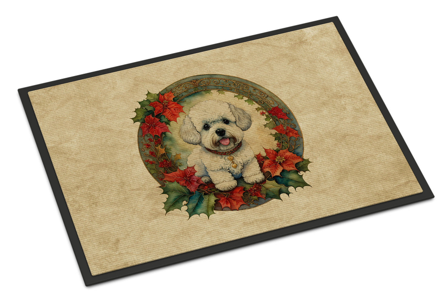 Bichon Frise Christmas Flowers Doormat