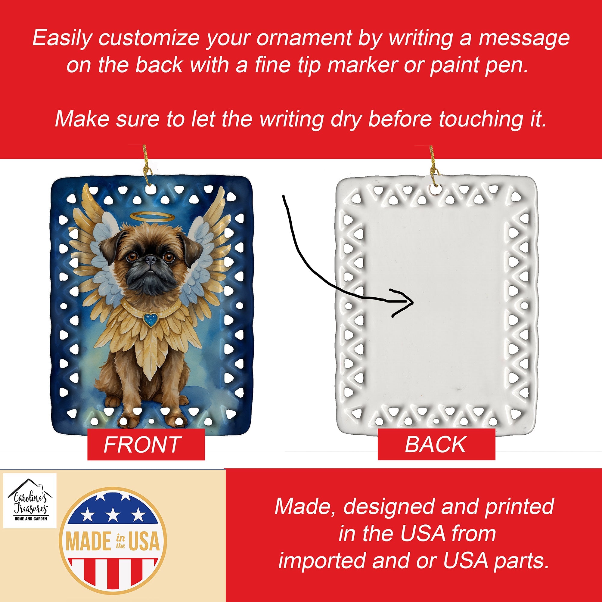 Brussels Griffon My Angel Porcelain Ornament