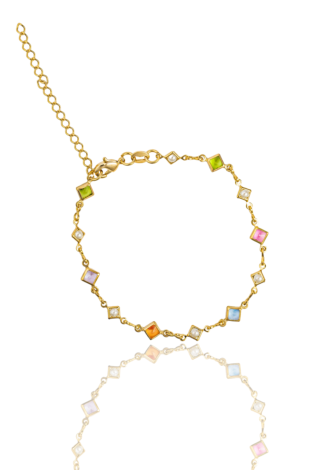 Diamond Frame Pearl and Enamel Stone Infinity Link Anklet (H266/I292A/E279)