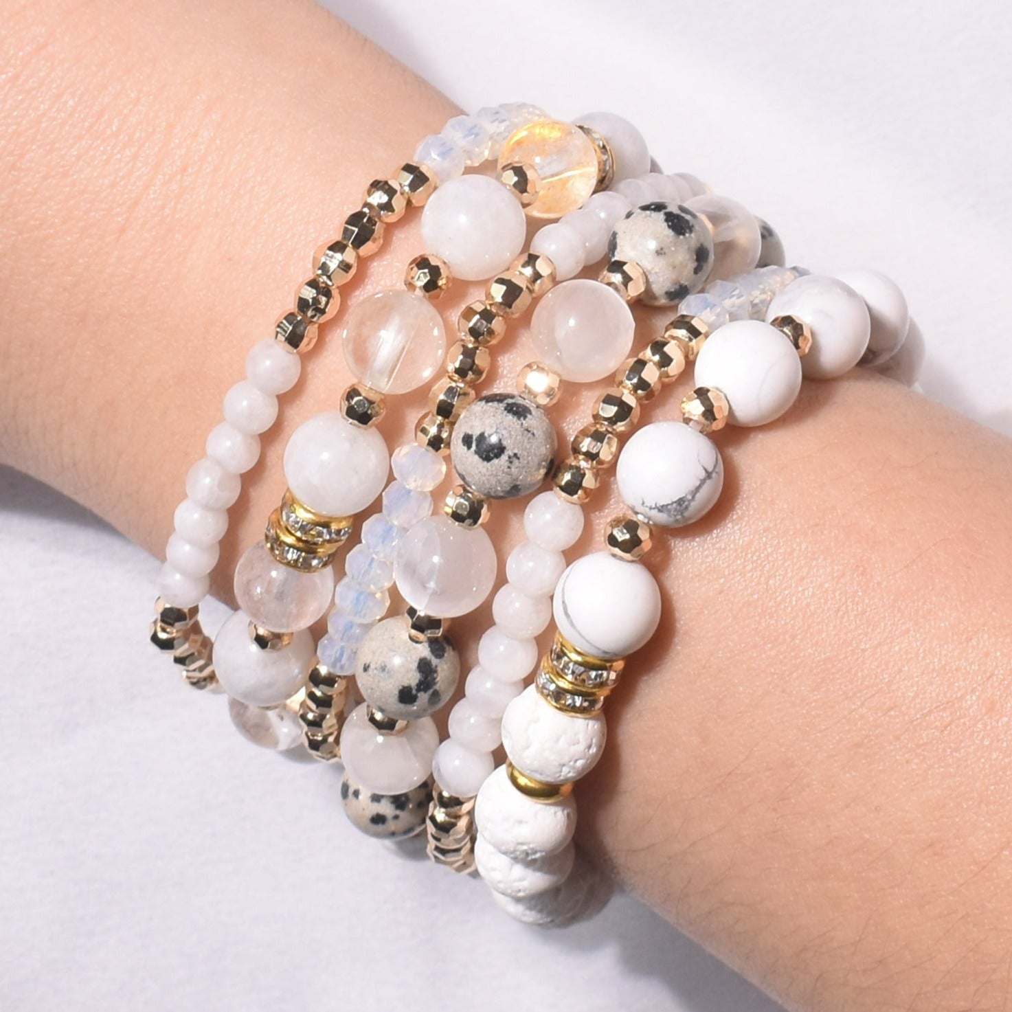 Divine Light Moonstone Selenite Clear Quartz Build-Your-Own Bracelet Set
