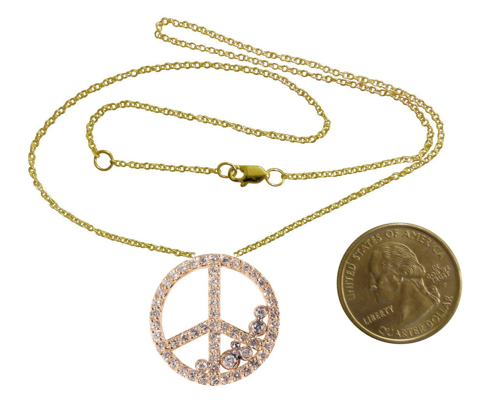 Peace in Abundance Pendant. Diamond Peace Symbol with Overflowing Diamond Dots . 18K gold