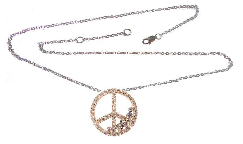 Peace in Abundance Pendant. Diamond Peace Symbol with Overflowing Diamond Dots . 18K gold